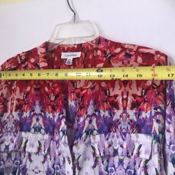 Calvin Klein Floral Oversized Boho Shirt Blouse Button RollTab Long Sleeve Top M - Picture 13 of 16